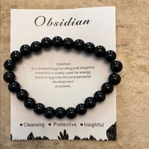 Bracelet-Natural Stone Real Black Obsidian Beaded stretchy-with card-Unisex 3/51